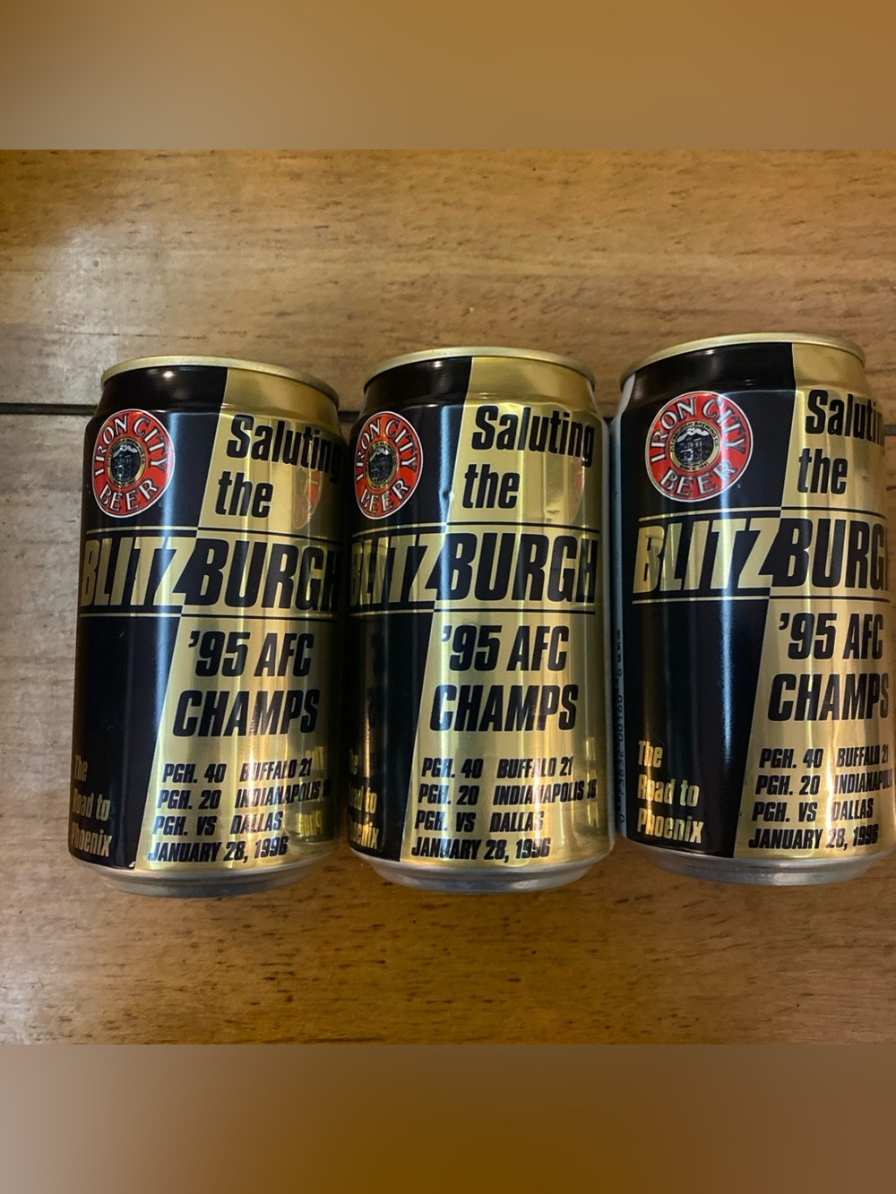 Lot Of 3 Pittsburgh Steelers Blitzburgh  Iron City Beer Cans 1995 AFC Champs.